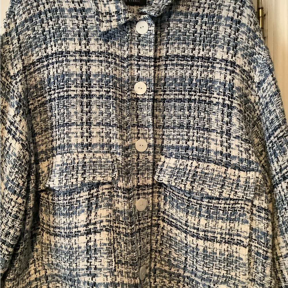 Blue Plaid Blazer with Textured Fabric